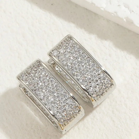 1 pair elegant luxurious classic style solid color asymmetrical plating inlay copper zircon hoop earrings