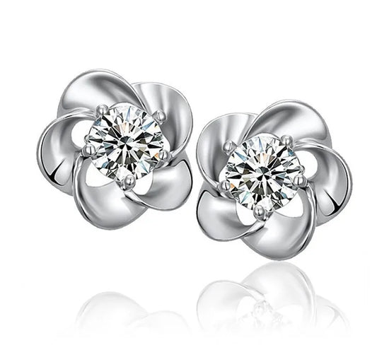 1 pair I g style lady flower inlay alloy zircon ear studs