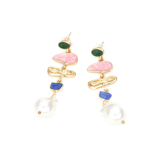 1 pair retro exaggerated geometric asymmetrical alloy drop earrings