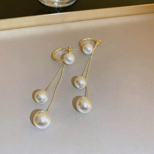 1 pair vintage style korean style solid color tassel pearl alloy drop earrings
