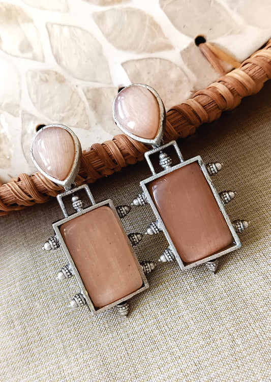 Mirage -Beautiful oxidize dangle drop earing in unique color monzonite stones .