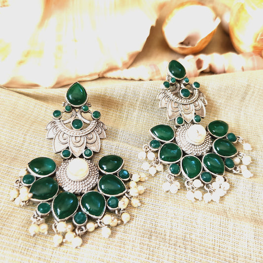 Mirage -Royal Crescent Chandbali Earrings with Pearl Center – Available in Multiple Colors