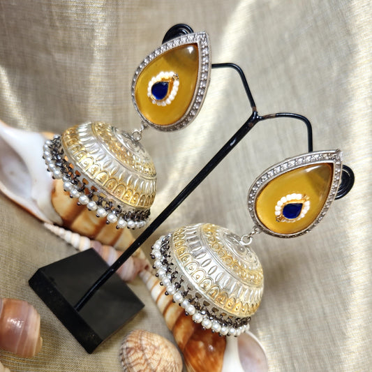 Mirage - Royal Dome Jhumka Earrings with Beaded Drop – Available in Red, Green, Mint Green & Yellow