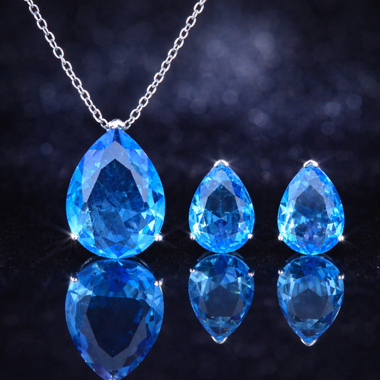 Elegant Teardrop Blue Crystal Jewelry Set – Necklace & Earrings