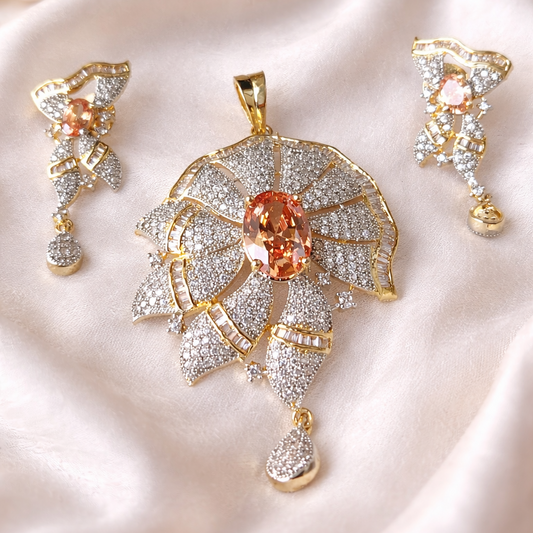 Mirage -Stylish big stine pandent earing set with AD dimonds.