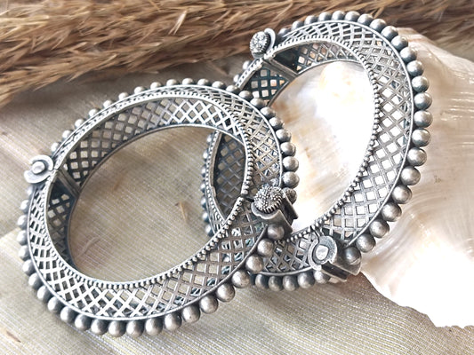 Mirage Antique-Style Silver Kada Bracelet with Jali Design | Mirage Fashion Jewelry