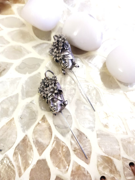 “Floral Goddess Ear Cuff Earrings – Antique Silver Sculpture Design” | the Mirage fashion