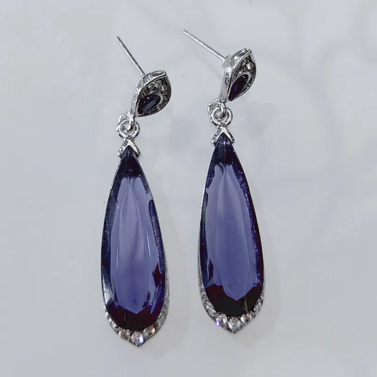 Mirage Blue Crystal Long Pear Earrings