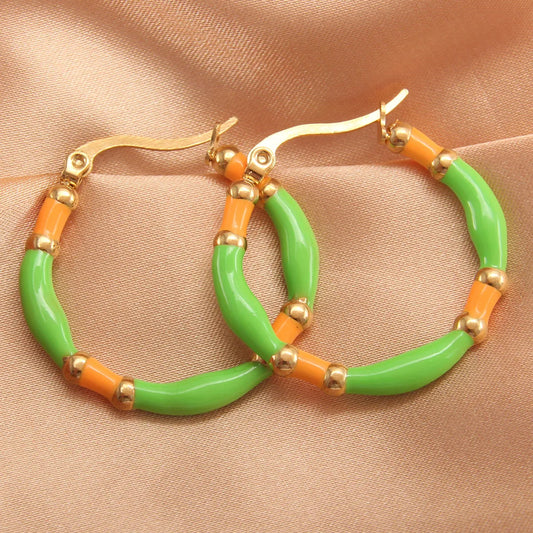 Mirage Casual Simple Round Enamel Plating 304 Stainless Steel Gold Plated Earrings