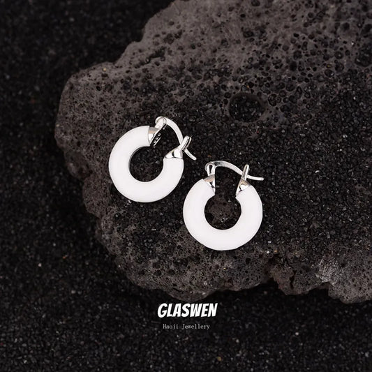 Mirage Black and White Round enamel hoop Earrings