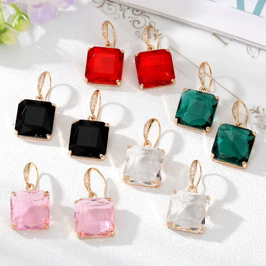 Square Crystal Drop Earrings for Women – Multicolor | The Mirage Fashion