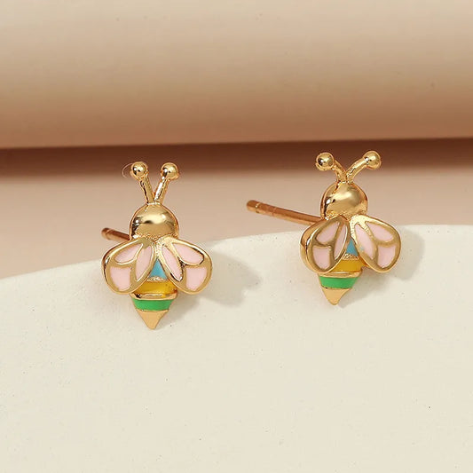 Mirage Cute Miniature Golden Enamel bee stud earrings