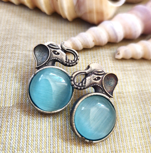 Mirage Women Oxidised Stone-Studded Stud Earrings