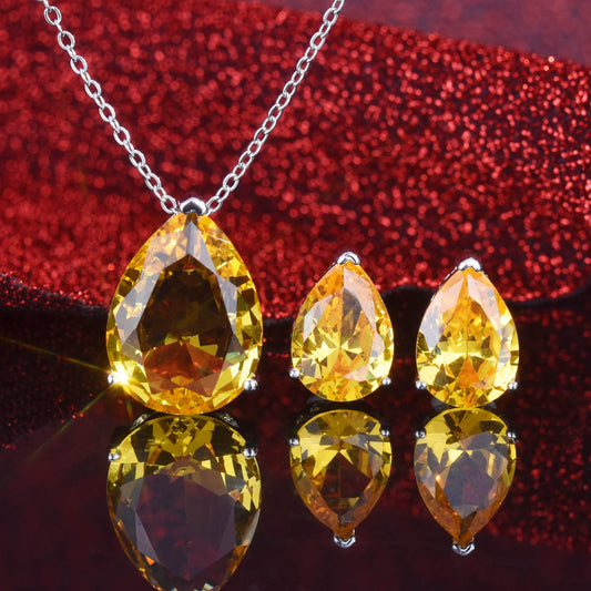 Elegant Teardrop Yellow Crystal Jewelry Set – Necklace & Earrings