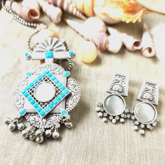 Mirage - Beautiful with Blue stone pendent with long chain and earrings.