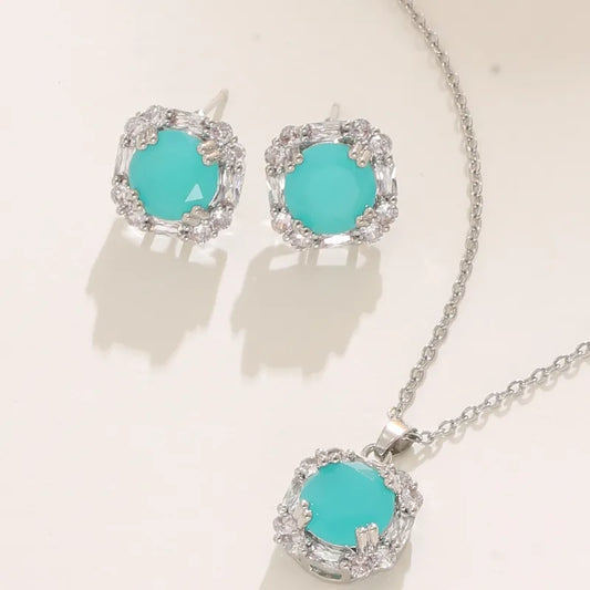 Mirage - Square American Dimond Elegant Pendent Earing Set.