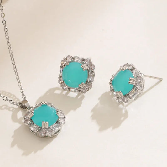 Mirage - Square American Dimond Elegant Pendent Earing Set.