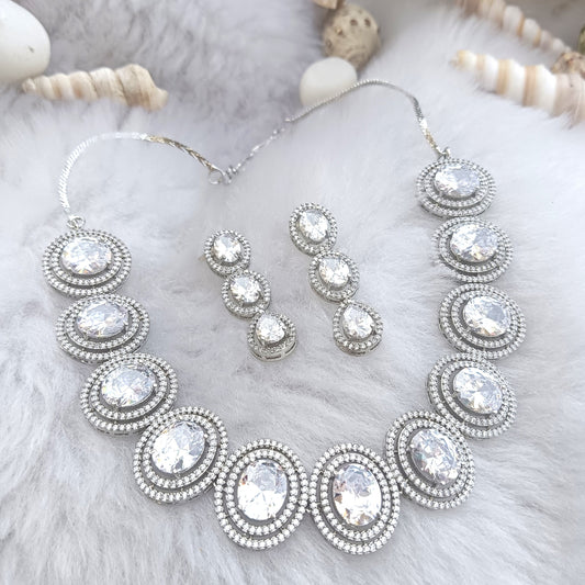 Elegant Silver Necklace and Earring Set for Women