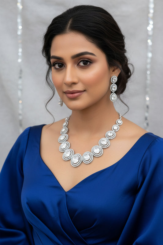 Luxury White American Diamond Statement Necklace Set for Women Elegant Bridal & Party Wear Jewelry – The Mirage Fashion 2