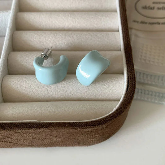 Pastel Blue Chunky Hoop Earrings | Minimalist Statement Earrings for Women – The Mirage FashionThe Mirage Fashion