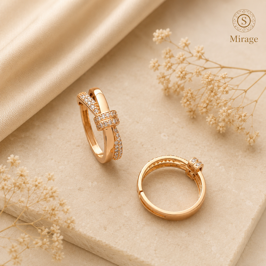 Rose Gold American Diamond Criss Cross Adjustable Ring for Women Designer CZ Statement Ring The Mirage Fashion