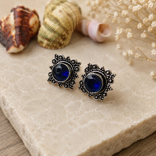 Vintage Oxidized Crystal Stud Earrings Set for Women – Multicolor Stone Square Studs | Everyday & Party Wear Jewelry | The Mirage Fashion - black