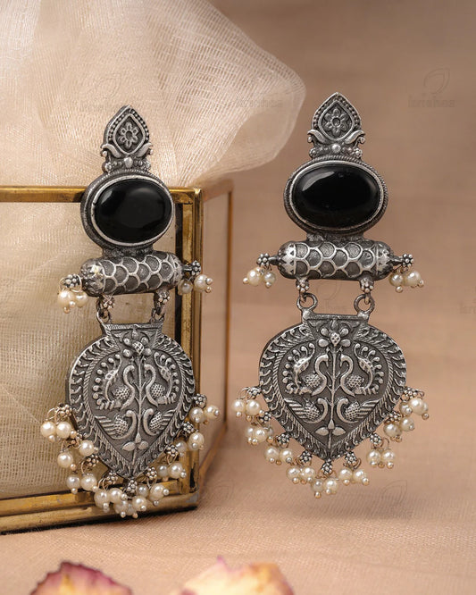 Mirage - Beautiful Traditional Oxidized Long Stone earrings