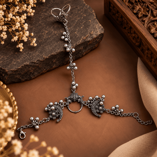 Oxidized Silver Hathphool with Ghungroo Beads | The Mirage Fashion