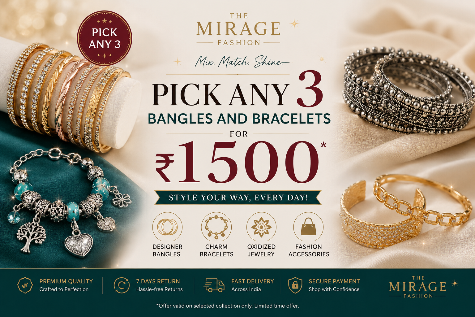 "Pick Any 3 Bangles & Bracelets for ₹1500 | The Mirage Fashion"