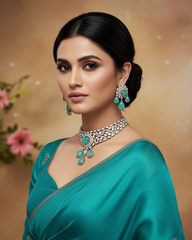 Designer Mint Green American Diamond Choker Necklace Set for Women | Luxury Party Wear Jewelry – The Mirage Fashion