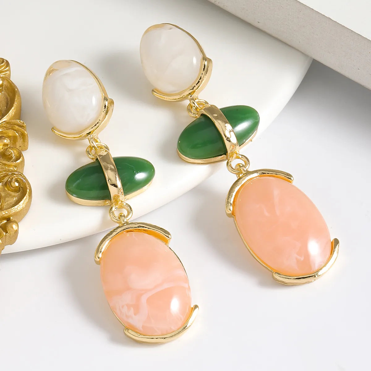 Pastel Stone Drop Earrings in Gold Finish | Elegant Statement Earrings for Women – The Mirage Fashion