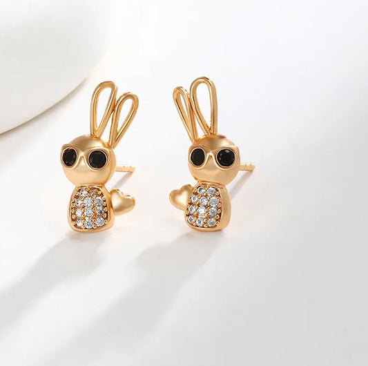 Cute Gold Bunny Stud Earrings with Crystals | Trendy Animal Jewelry for Women – The Mirage Fashion