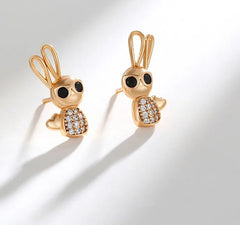 Cute Gold Bunny Stud Earrings with Crystals | Trendy Animal Jewelry for Women – The Mirage Fashion