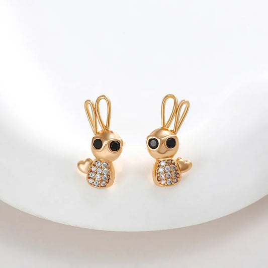 Cute Gold Bunny Stud Earrings with Crystals | Trendy Animal Jewelry for Women – The Mirage Fashion