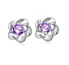 1 pair I g style lady flower inlay alloy zircon ear studs