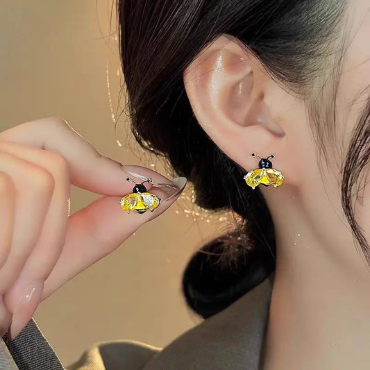 Golden Crystal Bee Stud Earrings for Women | Elegant Statement Jewelry – The Mirage Fashion