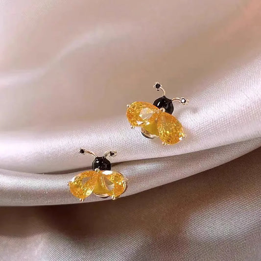 Golden Crystal Bee Stud Earrings for Women | Elegant Statement Jewelry – The Mirage Fashion