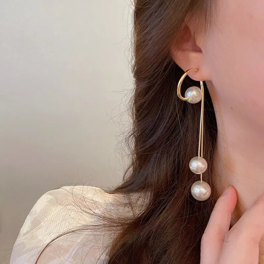 1 pair vintage style korean style solid color tassel pearl alloy drop earrings