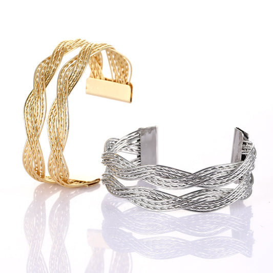Elegant Twisted Wire Kada Bracelet for Women – Gold & Silver Open Cuff Fashion Jewelry