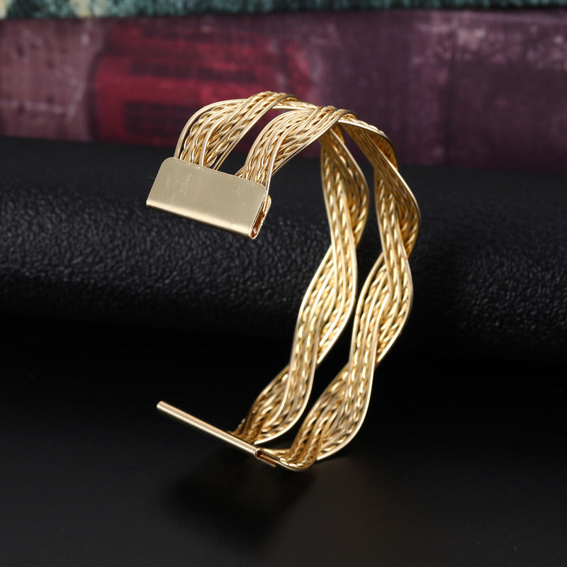 Elegant Twisted Wire Kada Bracelet for Women – Gold & Silver Open Cuff Fashion Jewelry