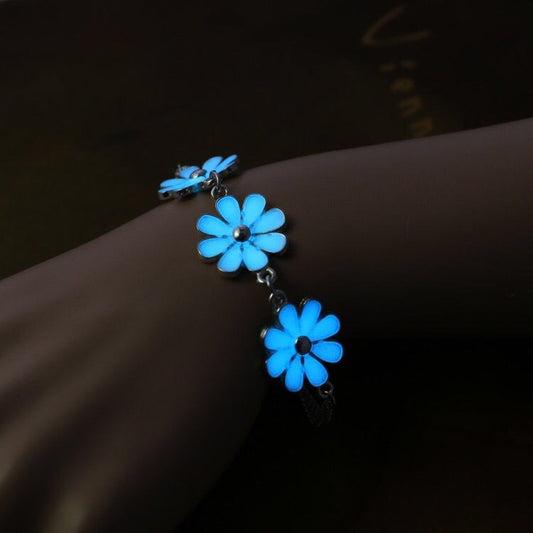 Glow-in-the-Dark Blue Floral Bracelet for Women – Luminous Flower Charm Kada for Night & Party Wear