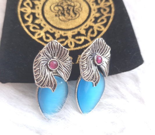 Mirage Aqua blue stone oxidize earrings