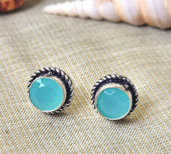 Mirage Round Stone oxidized stud Earring