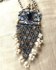 Mirage -  Ethnic Silver-Gold  Dual tone Necklace Set with Turquoise Stones and Pearls  with beautiful Jumki style earrings (Copy)