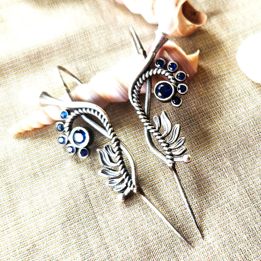 Mirage  Pearl white  and Blue Unique stylish  Ear Cuff Earrings