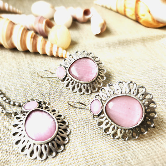 Mirage -  Ethnic Silver Pink with chain and hoop earrings