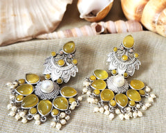 Mirage -Royal Crescent Chandbali Earrings with Pearl Center – Available in Multiple Colors