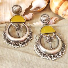 Mirage - Vintage Tribal Dancer Crescent Earrings with Green Stone
