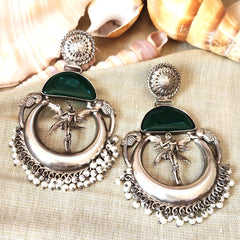 Mirage - Vintage Tribal Dancer Crescent Earrings with Green Stone