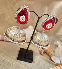 Mirage - Royal Dome Jhumka Earrings with Beaded Drop – Available in Red, Green, Mint Green & Yellow
